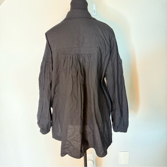 MADISON THE LABEL Black Button Down Blouse Top Long Sleeve Oversized Puffy Baggy - Picture 10 of 13